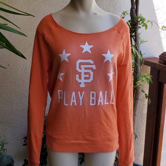 Pink Victory Secret Orange Sweatshirt 😍 off the shoulders a bit - Picture 2 of 7